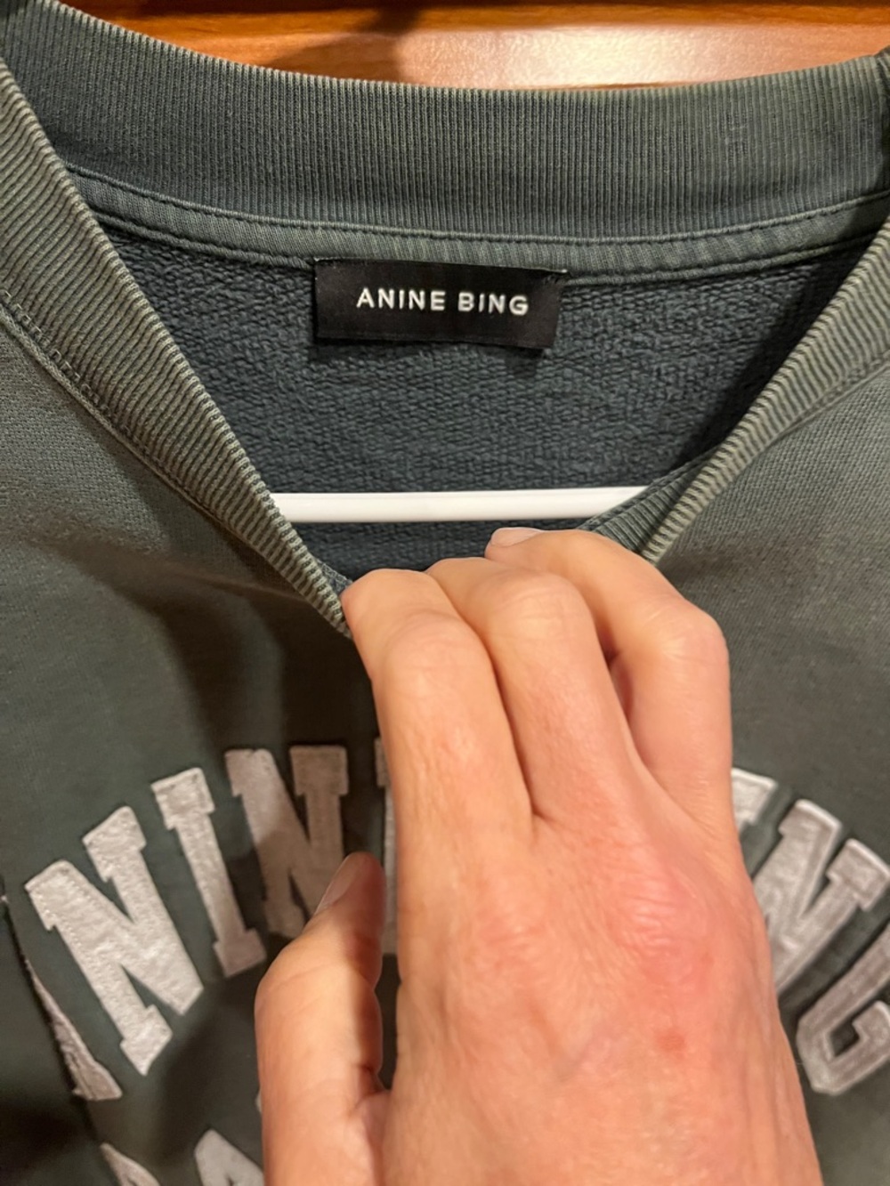 Oversized Anine Bing Sage Green/Gray Logo Crewneck Sweatshirt - Picture 3 of 4